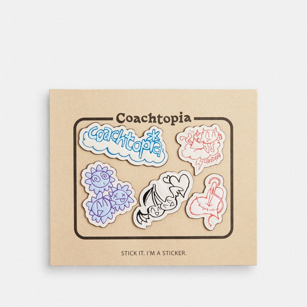 COACH®,Sticker Set: Comic Book Print,Cloud Multi,Front View