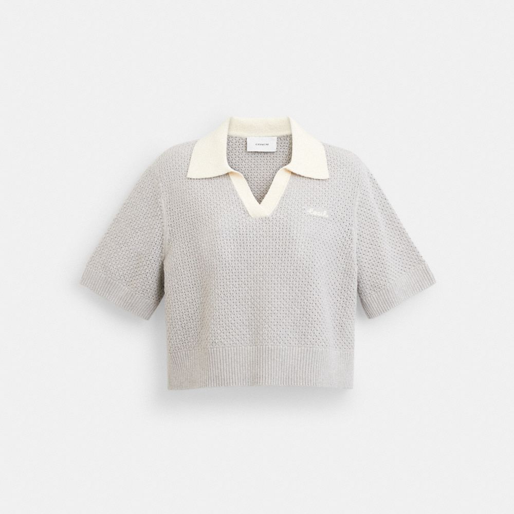 COACH®,CROPPED KNIT POLO,Steam,Front View