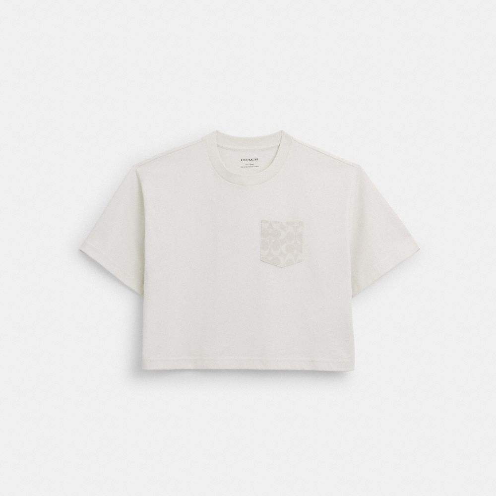 COACH®,CROPPED T-SHIRT WITH SIGNATURE POCKET IN ORGANIC COTTON,Off White,Front View