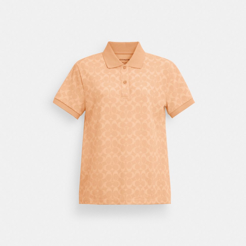 COACH®,SIGNATURE PIQUE POLO IN ORGANIC COTTON,Coral Multi,Front View