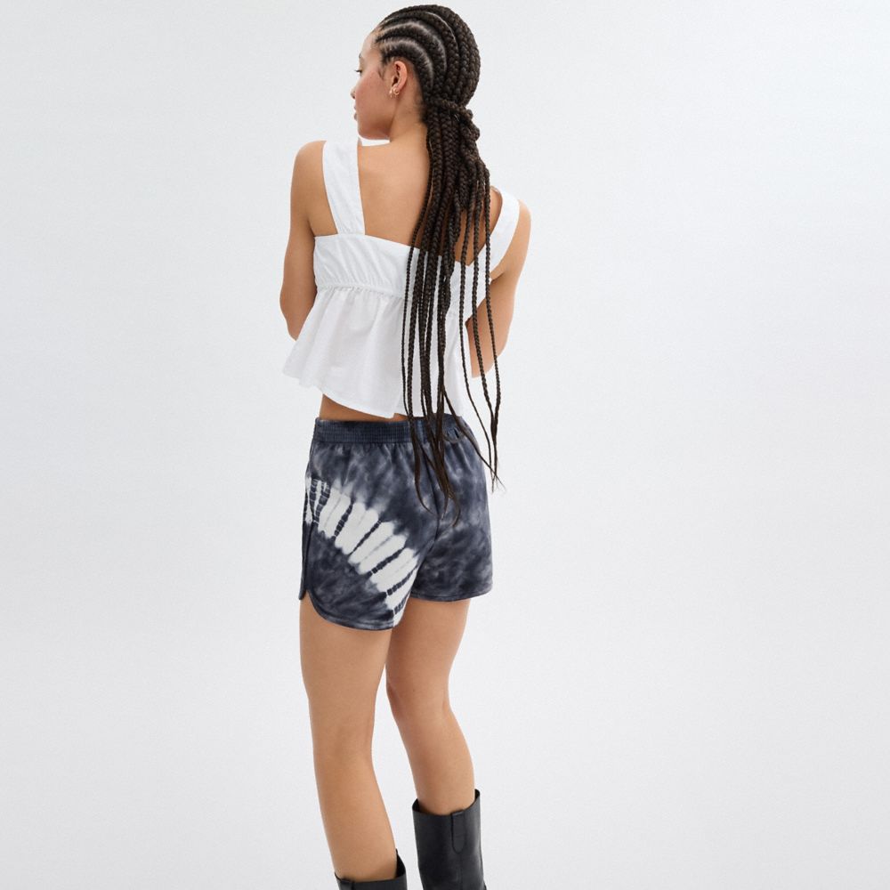 COACH®,TIE-DYE RETRO SHORTS IN ORGANIC COTTON,Organic Cotton,Navy Multi,Scale View