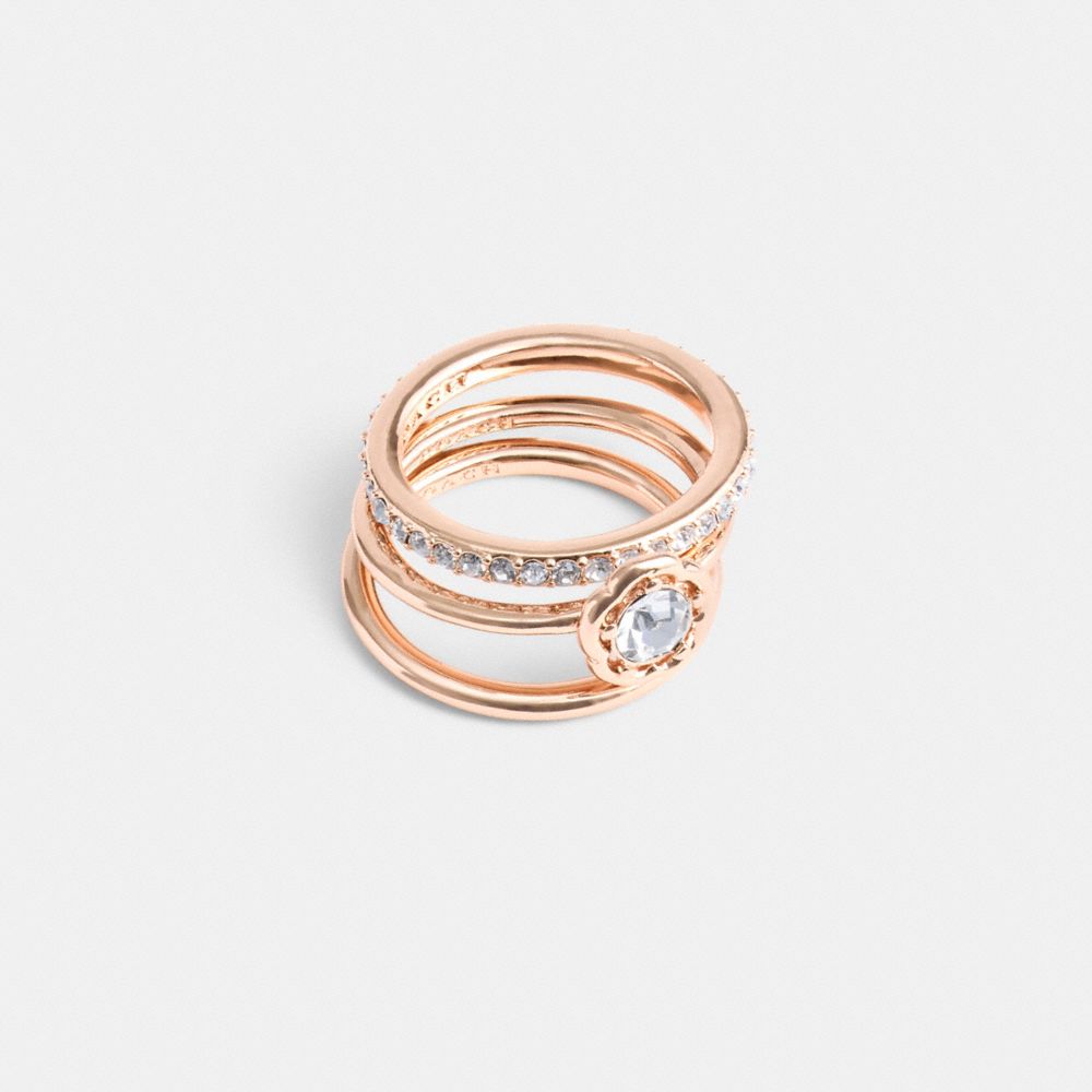 COACH®,HALO TEA ROSE RING SET,Brass,Tea Rose,Rose Gold,Front View