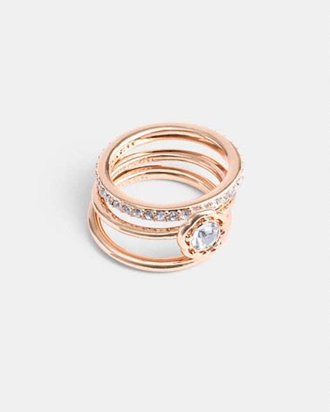 COACH®,HALO TEA ROSE RING SET,Brass,Rose Gold,Front View