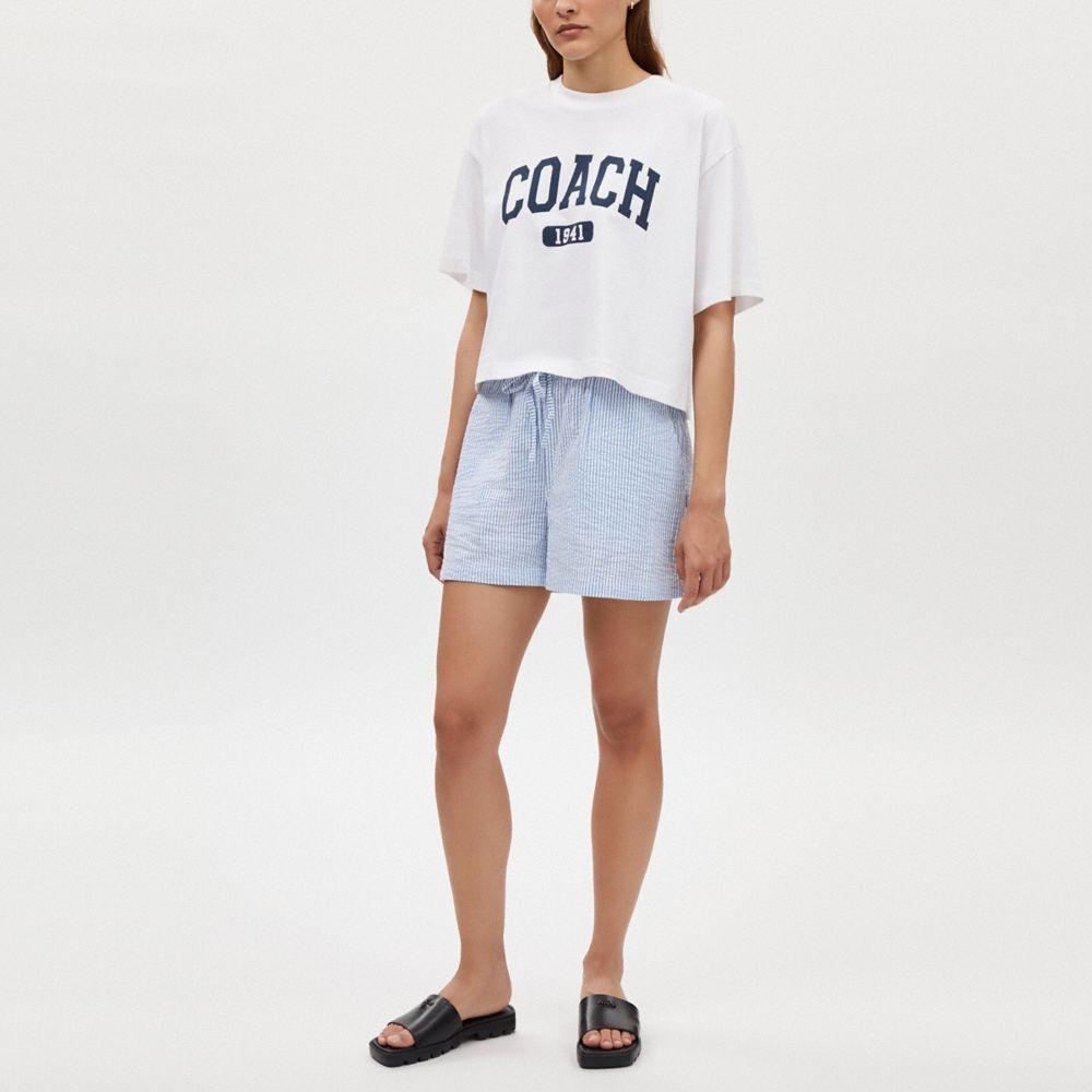 COACH®,STRIPED SEERSUCKER SHORTS,Blue Multi,Scale View