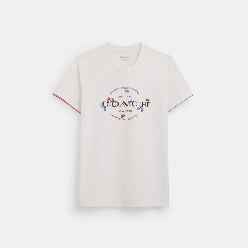 COACH®,FLORAL T-SHIRT IN ORGANIC COTTON,White,Front View