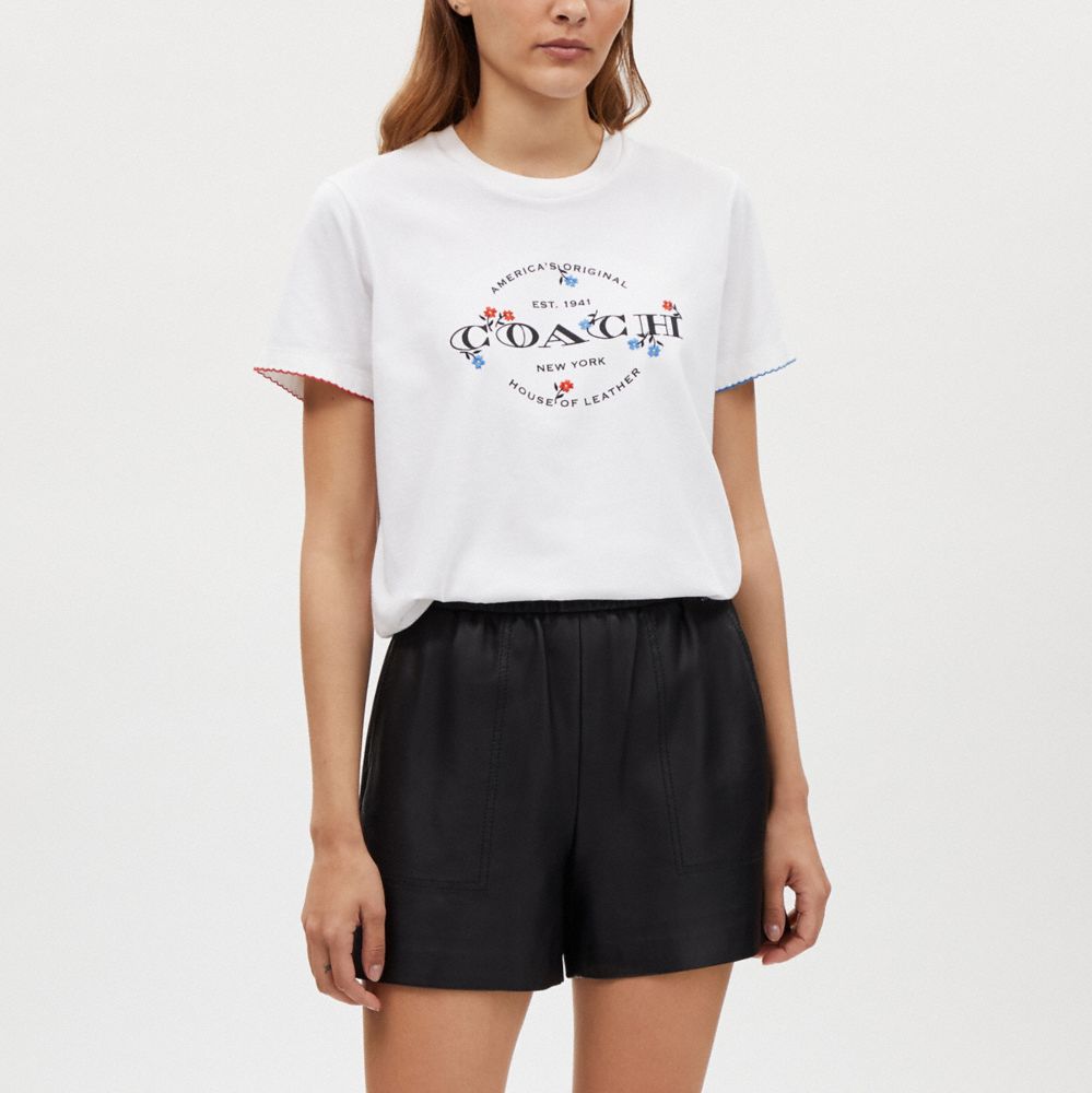 COACH®,FLORAL T-SHIRT IN ORGANIC COTTON,White,Scale View