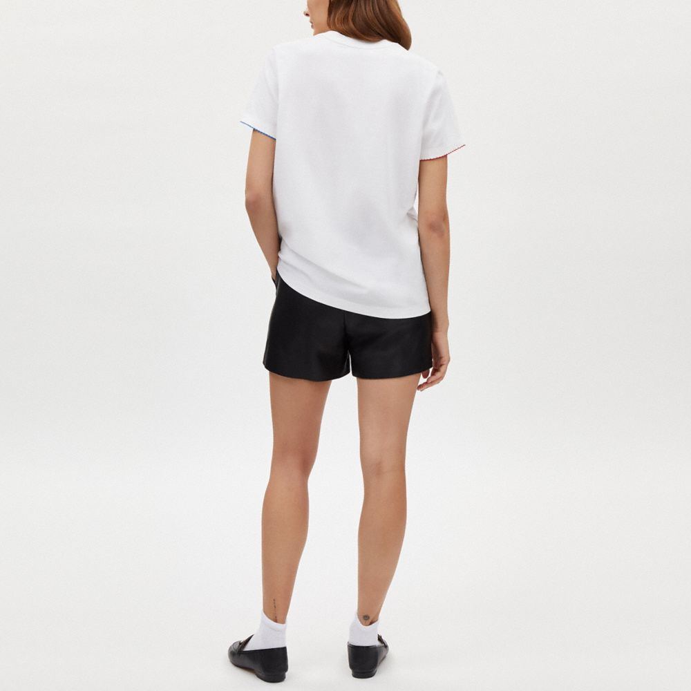 COACH®,Floral T Shirt In Organic Cotton,Cotton,T Shirt,Picot Trim,Embroidered,Casual,White,Scale View
