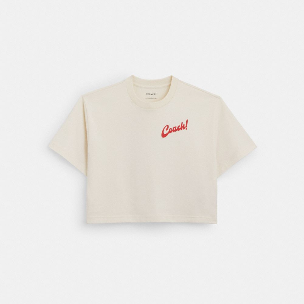 COACH®,BOARDWALK CROPPED T-SHIRT IN ORGANIC COTTON,Cream,Front View
