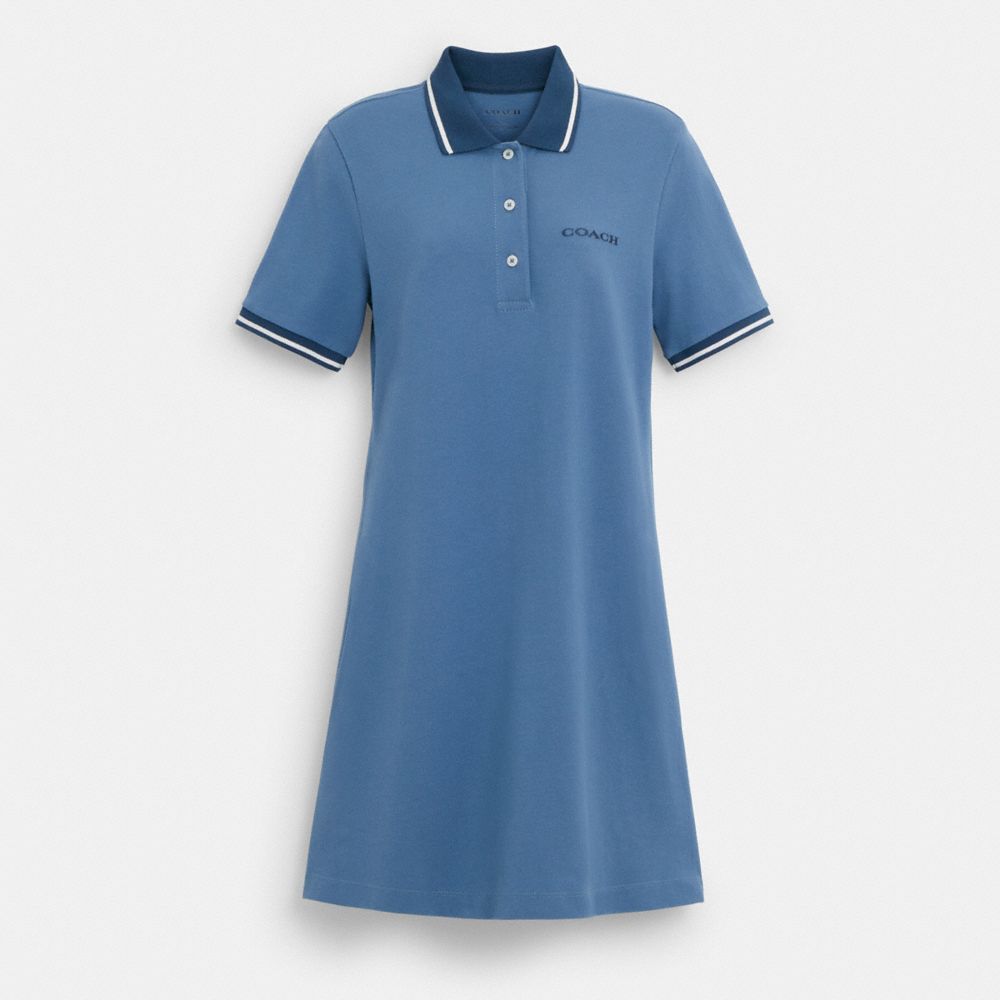 COACH®,SPORTY POLO DRESS IN ORGANIC COTTON,Sky Blue,Front View