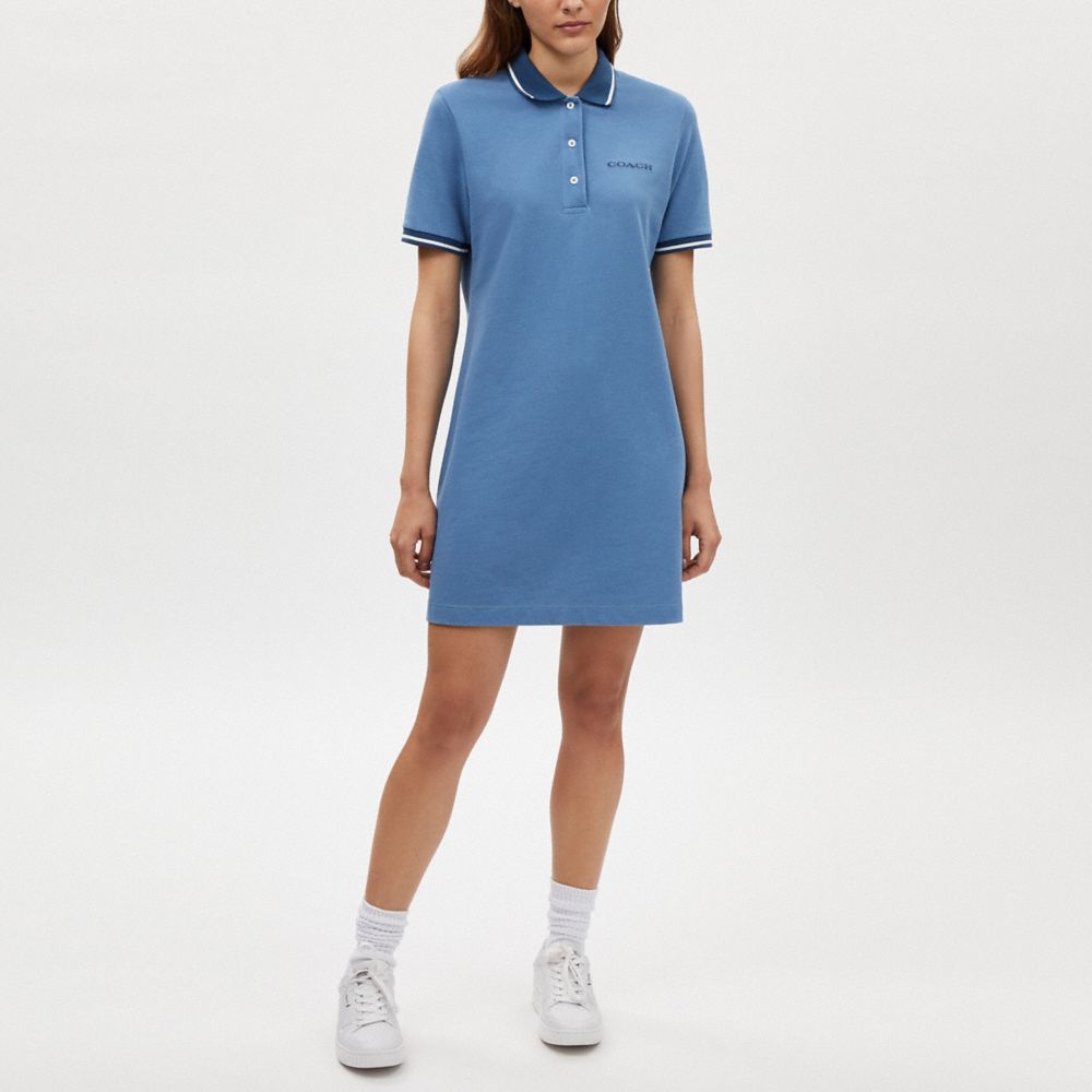 COACH®,SPORTY POLO DRESS IN ORGANIC COTTON,Sky Blue,Scale View