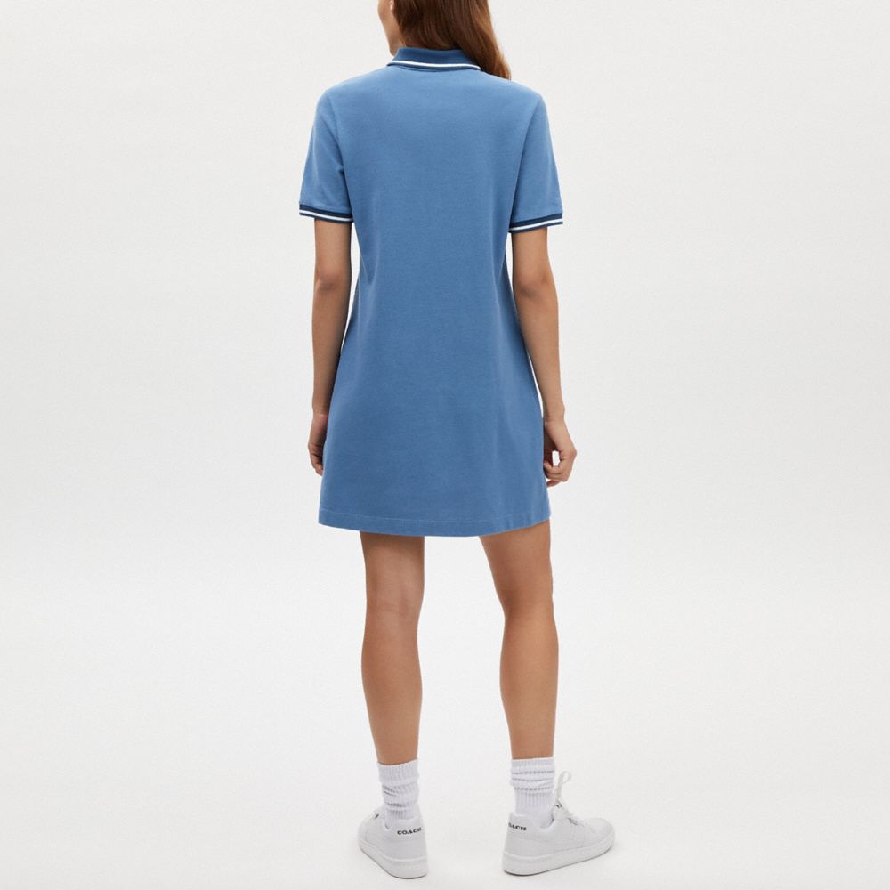 COACH®,SPORTY POLO DRESS IN ORGANIC COTTON,Sky Blue,Scale View