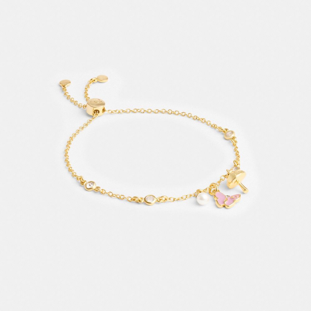 COACH®,GARDEN CHARMS SLIDER BRACELET,Gold/Multi,Front View