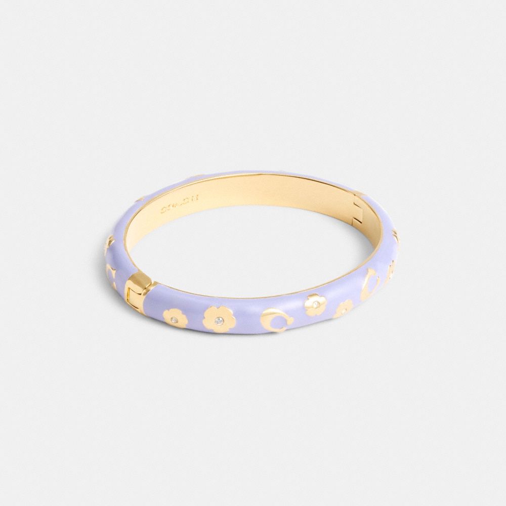 COACH®,ENAMEL SIGNATURE FLORAL BANGLE,Gold/Purple,Front View