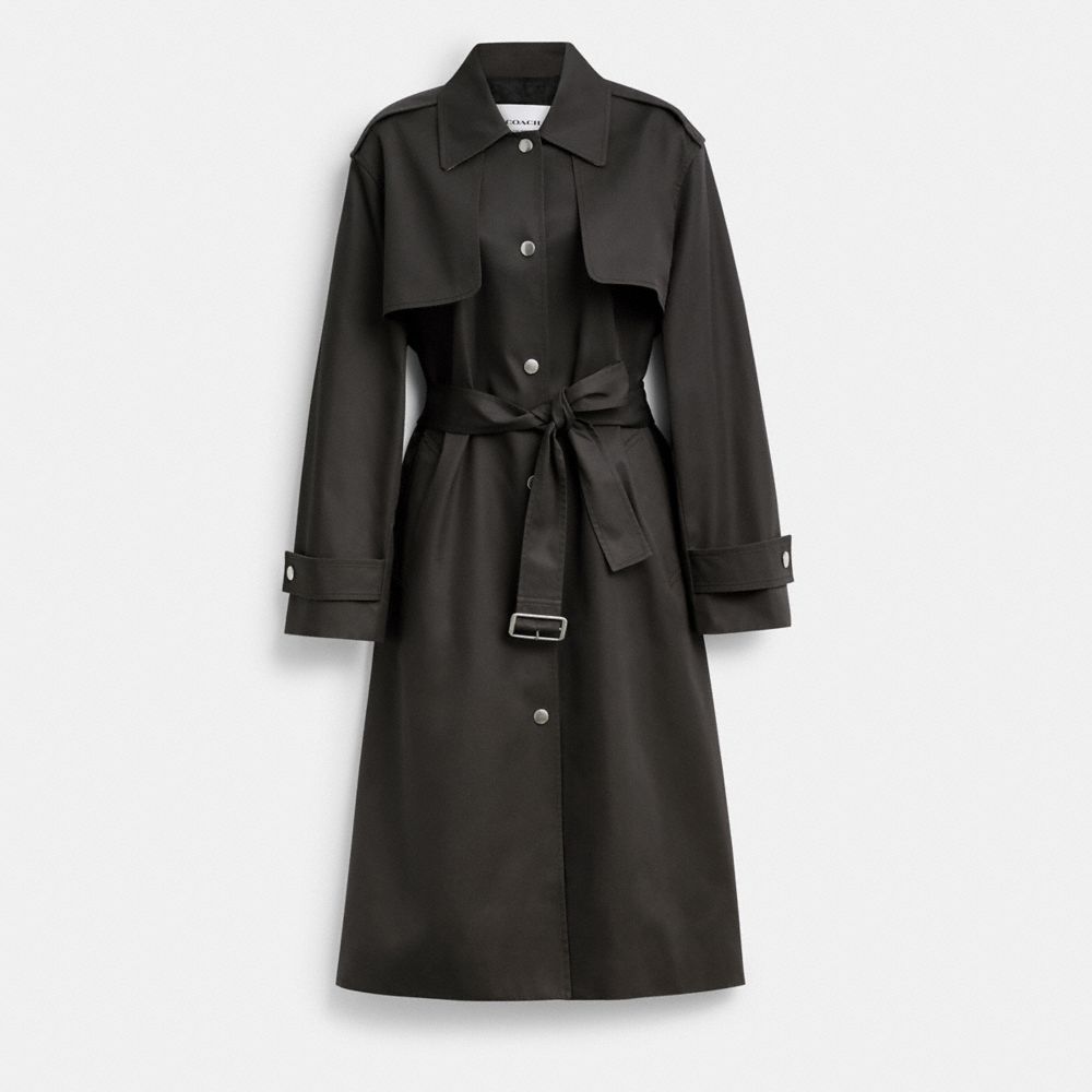 COACH®,Double Gun Flap Snap Trench,Black,Front View