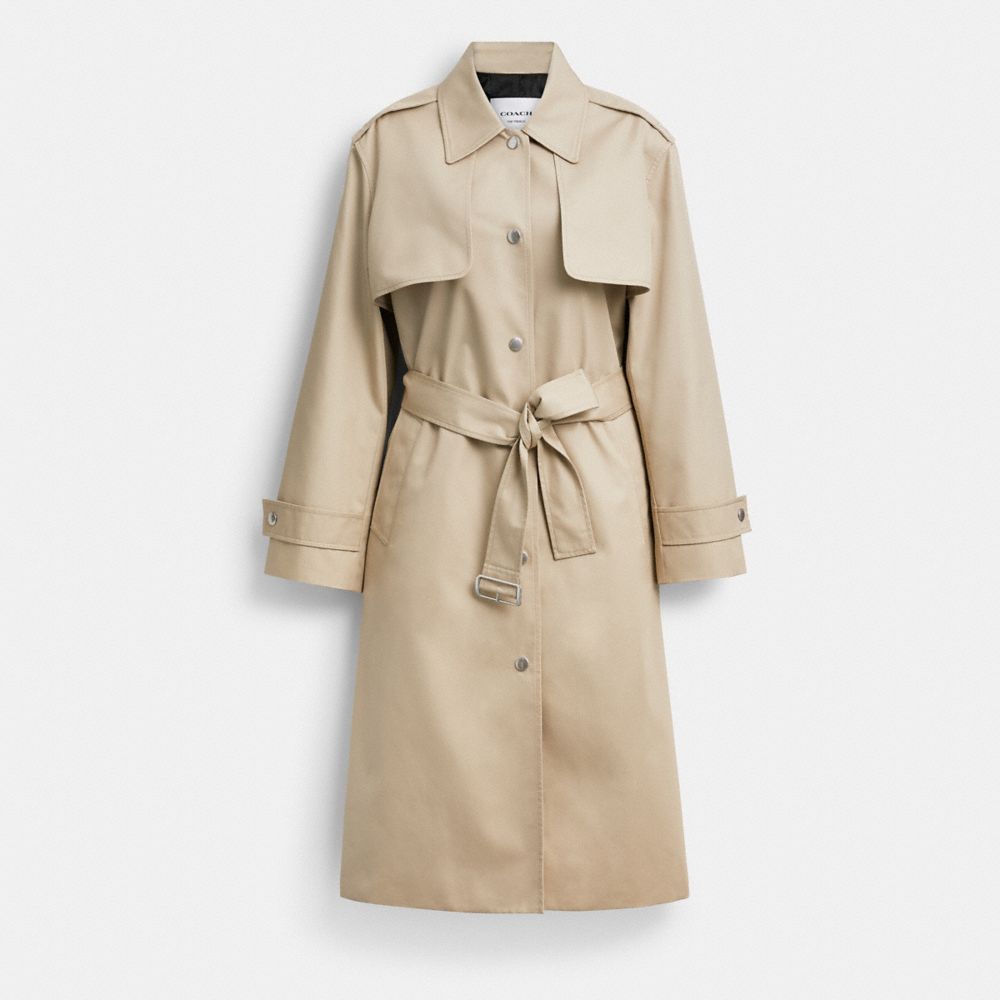 COACH®,Double Gun Flap Snap Trench,Beige,Front View