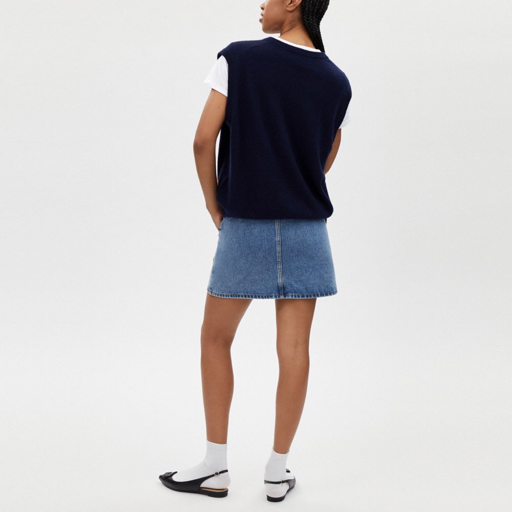 COACH®,Cashmere Sweater Vest,Sweater,Pullover,Logo,Embroidered,Casual,Navy,Scale View