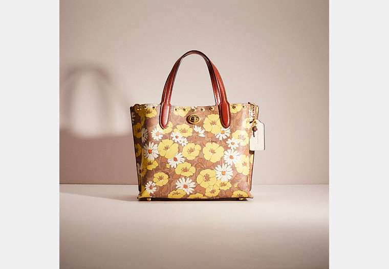 COACH®,UPCRAFTED WILLOW TOTE 24 IN SIGNATURE CANVAS WITH FLORAL PRINT,Mix-and-Match,Brass/Tan Rust Multi,Front View