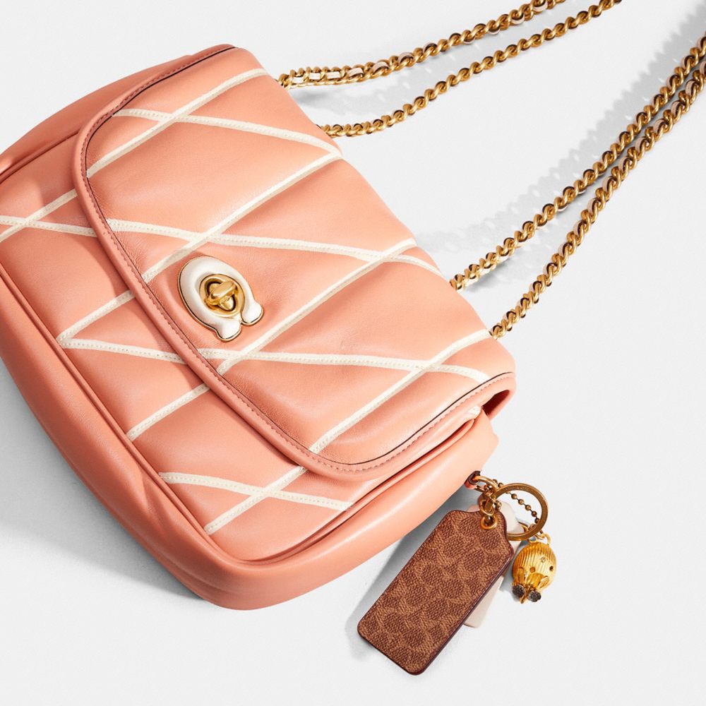 COACH®,Upcrafted Pillow Madison Shoulder Bag With Quilting,Leather,Shoulder Bag,Chain Detail,Logo,Metal,Gold Metal,Day Party,Orange,Closer View