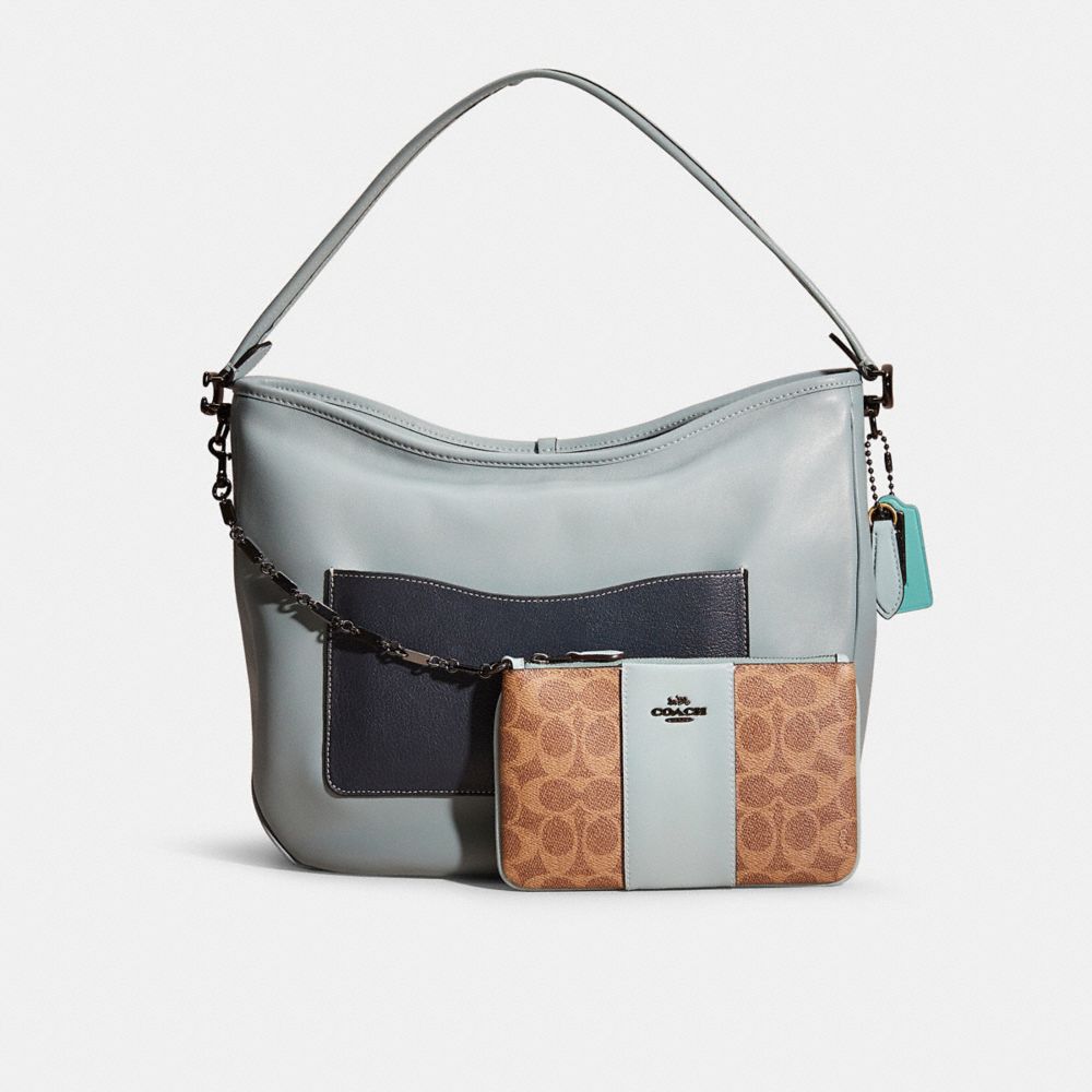 COACH®,Upcrafted Soft Tabby Hobo,Leather,Canvas,Hobo,Color Block,Casual,Brown,Blue,Angle View