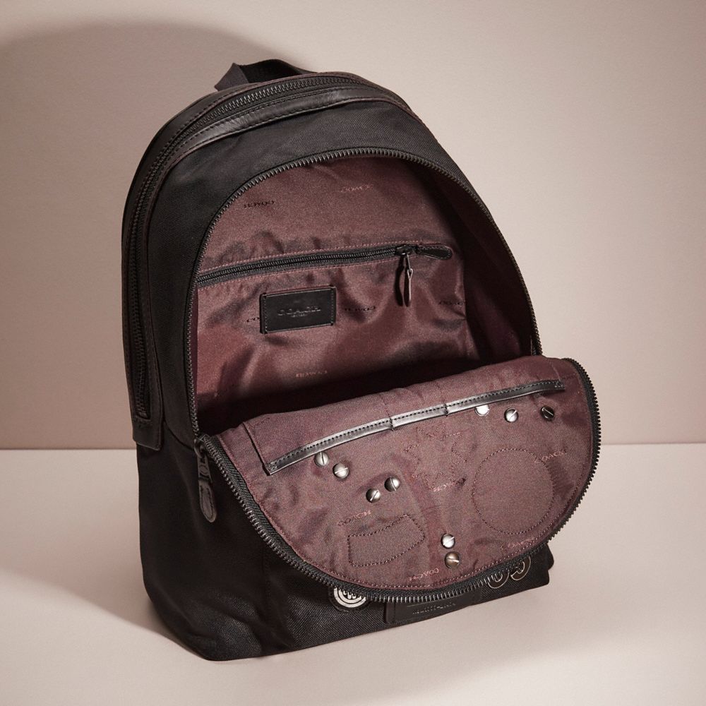 COACH®,Upcrafted Academy Backpack,Leather,Backpack,Applique,Metal,Logo,Casual,Black,Inside View,Top View