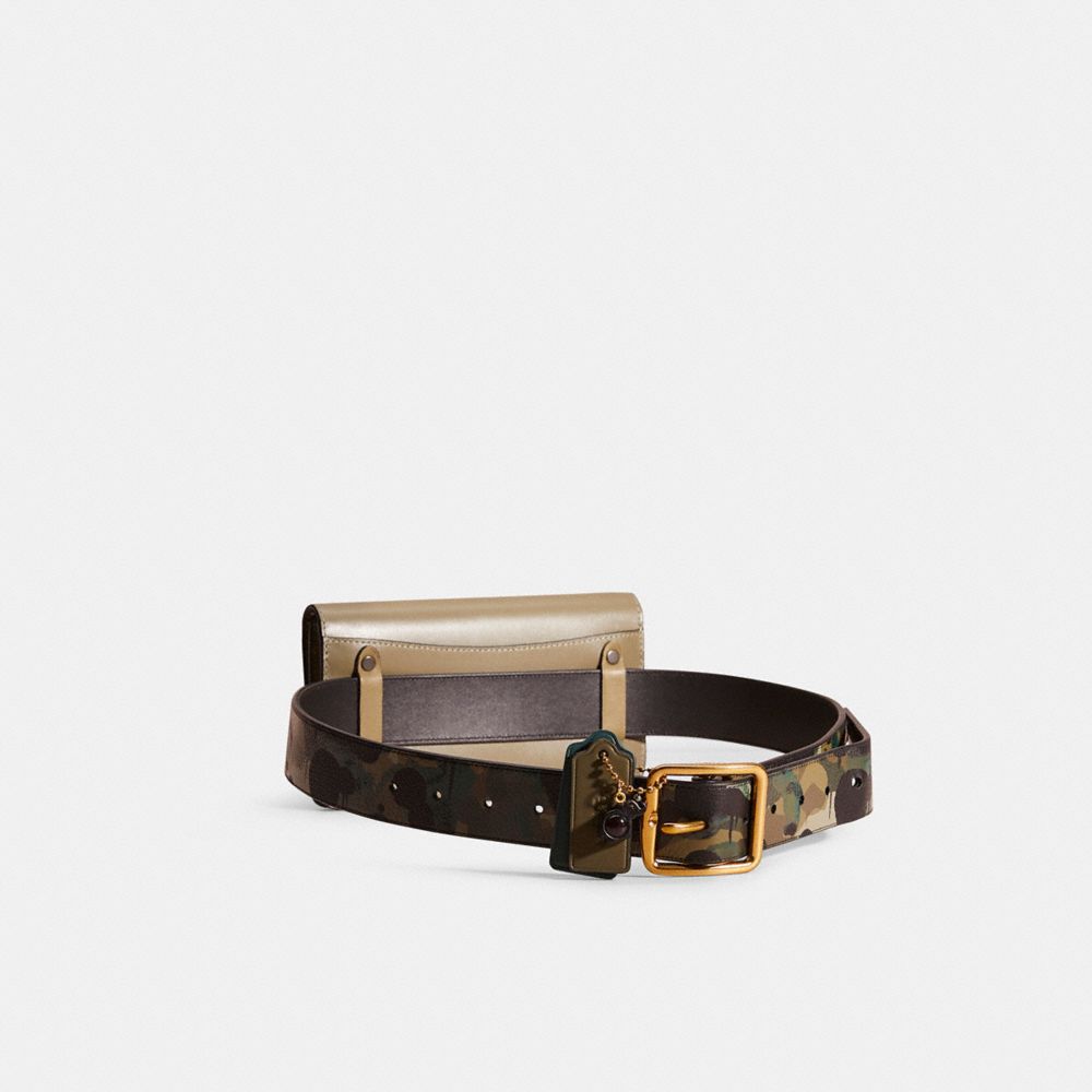 COACH®,Upcrafted Belt Bag Creation,Leather,Calfskin Leather,Bi Fold,Logo,Metal,Studded,Pattern,Casual,Brown,Angle View