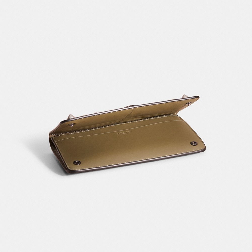 COACH®,Upcrafted Belt Bag Creation,Leather,Calfskin Leather,Bi Fold,Logo,Metal,Studded,Pattern,Casual,Brown,Inside View,Top View