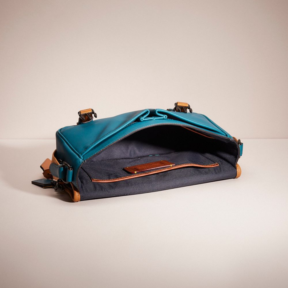 COACH®,Upcrafted League Messenger Bag,Leather,Messenger Bag,Piping,Color Block,Casual,Teal,Inside View,Top View