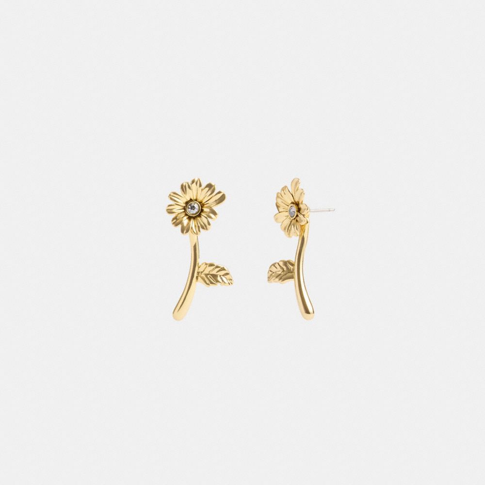 COACH®,BOUTONS D’OREILLES FLEUR SUR TIGE JARDIN,Or,Front View