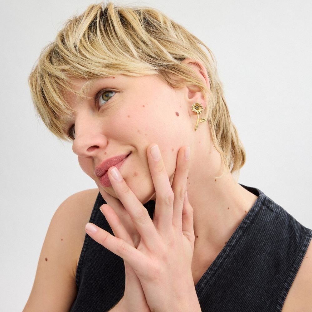 COACH®,Garden Flower Stem Stud Earrings,Dangle Earring,Crystal,Glass,Cubic Zirconia,Gem Embellishment,Floral Embellishment...,Clear,Detail View