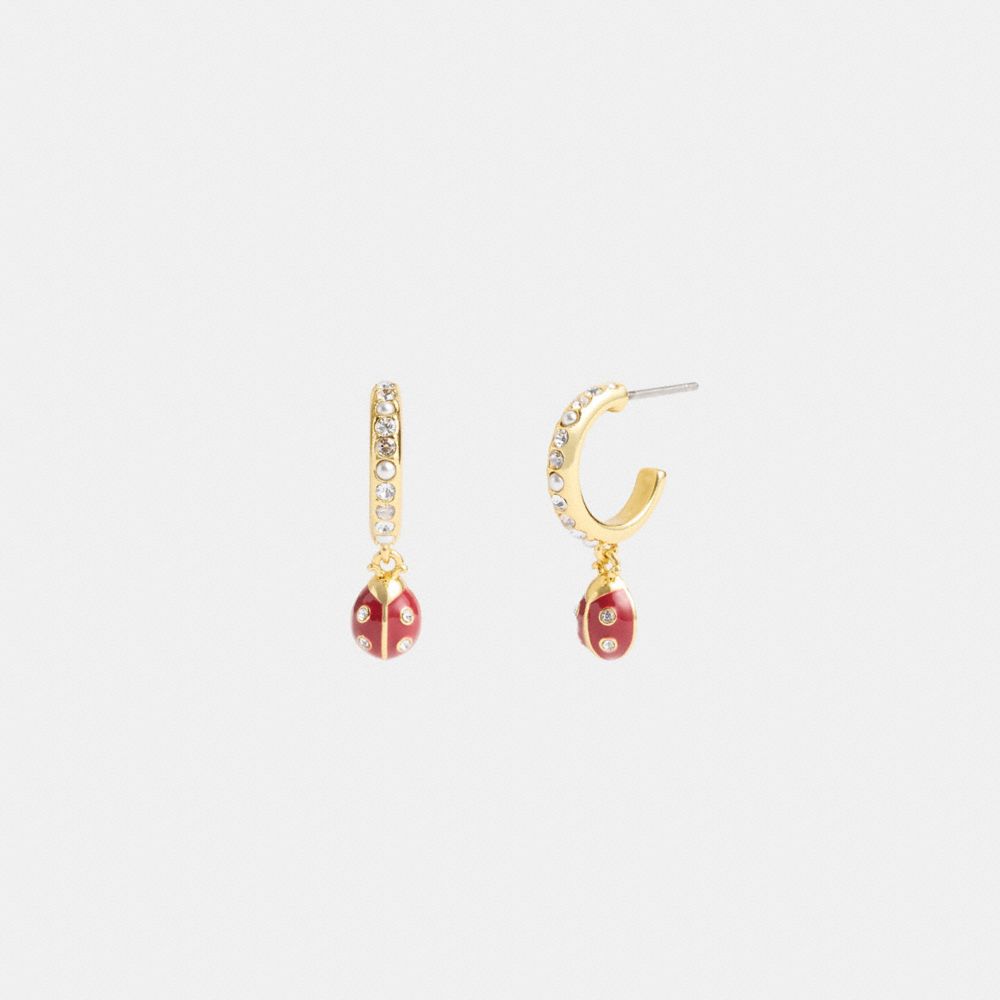 COACH®,GARDEN LADYBUG DROP EARRINGS,Gold/Multi,Front View