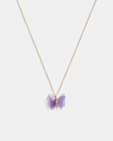 COACH®,GARDEN BUTTERFLY PENDANT NECKLACE,Gold/Purple,Front View