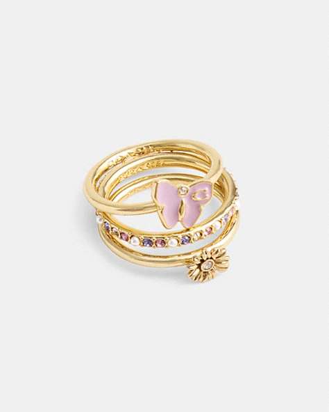 COACH®,GARDEN CHARMS RING SET,Gold/Multi,Front View