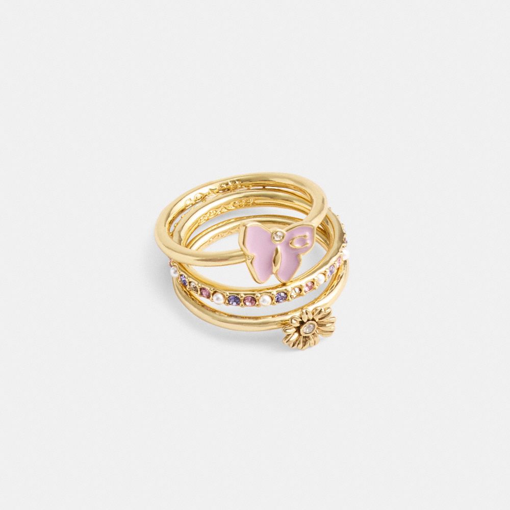Shop Coach Garden Charms Ring Set In Gold/multi