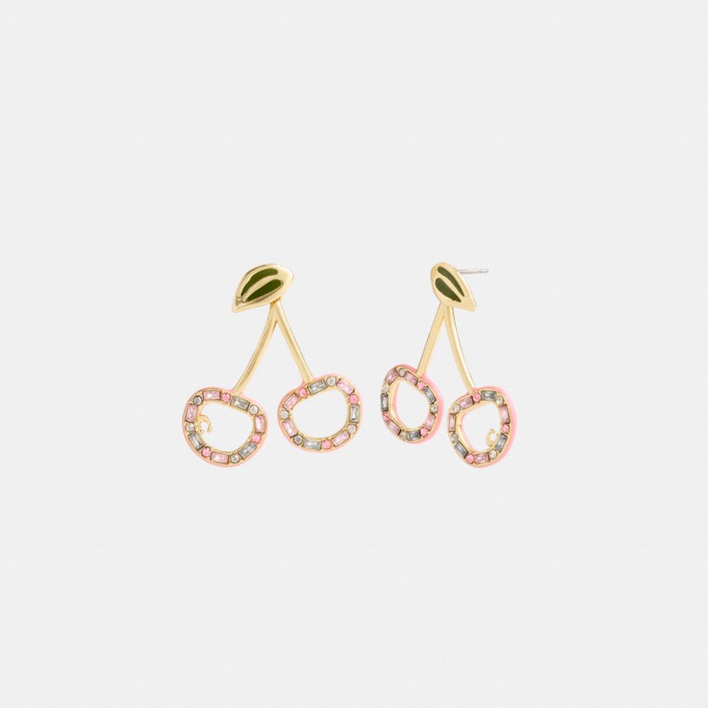 Shop Coach Pavé Cherry Drop Earrings In Gold/multi