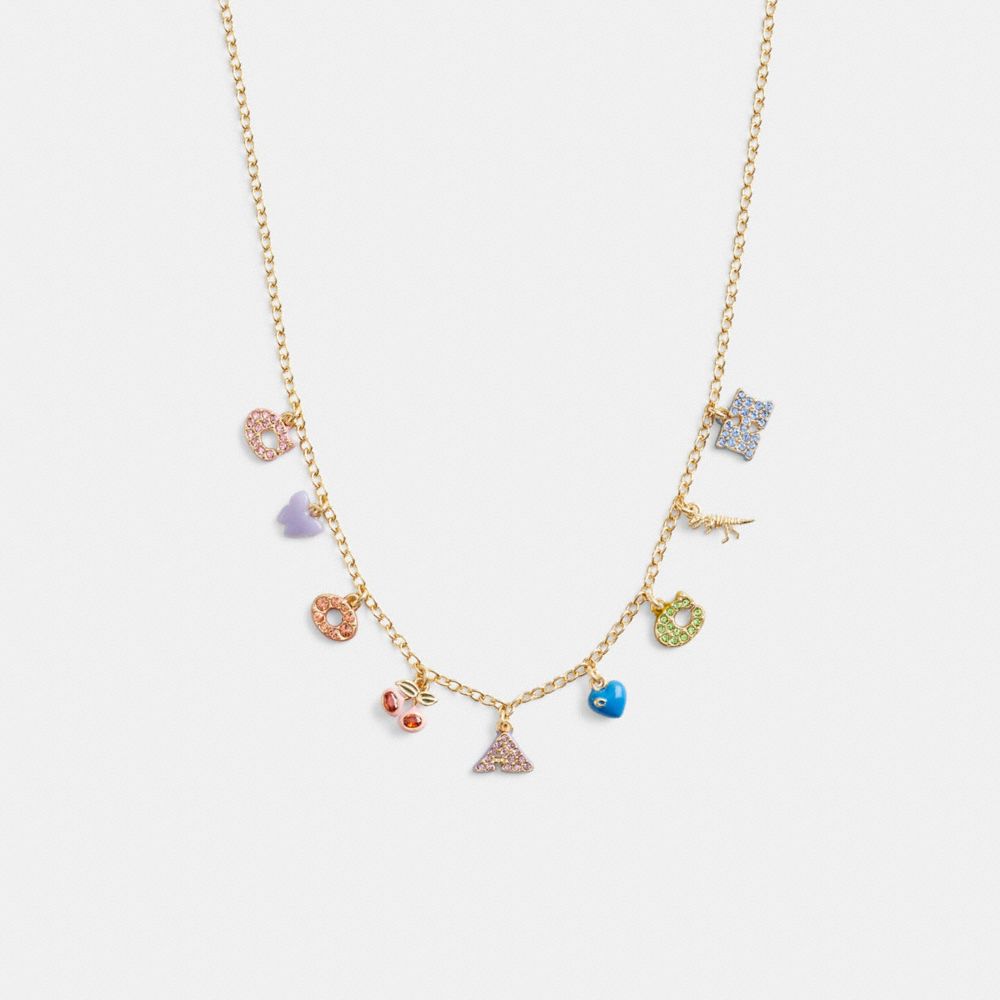COACH®,CHERRY AND HEART CHARM NECKLACE,Gold/Multi,Front View