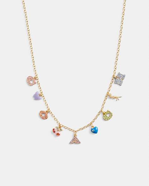 COACH®,CHERRY AND HEART CHARM NECKLACE,Gold/Multi,Front View