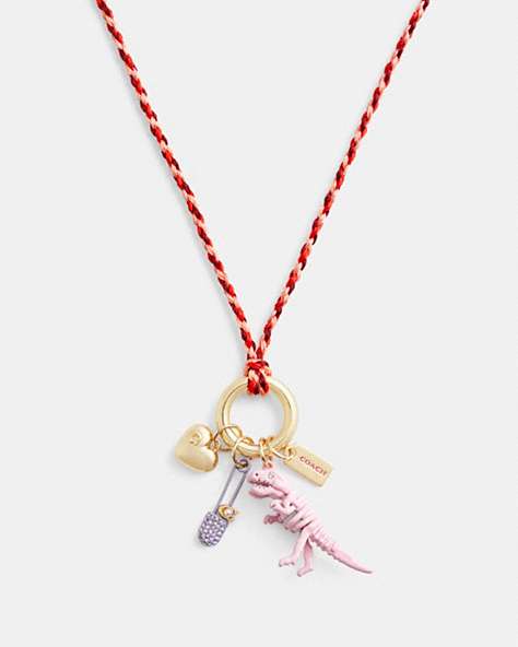 COACH®,SKELETAL REXY CHARM CORD NECKLACE,Gold/Multi,Front View