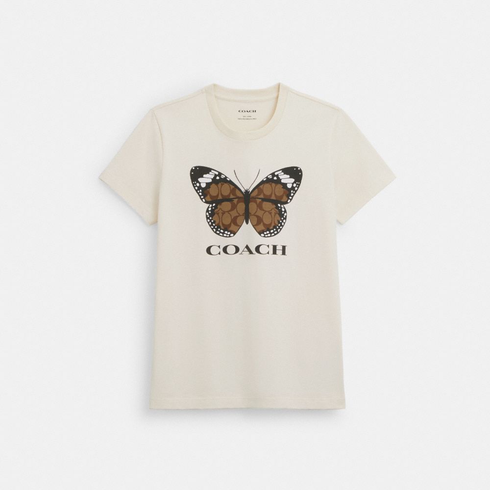 COACH®,BUTTERFLY T-SHIRT IN ORGANIC COTTON,Cream,Front View
