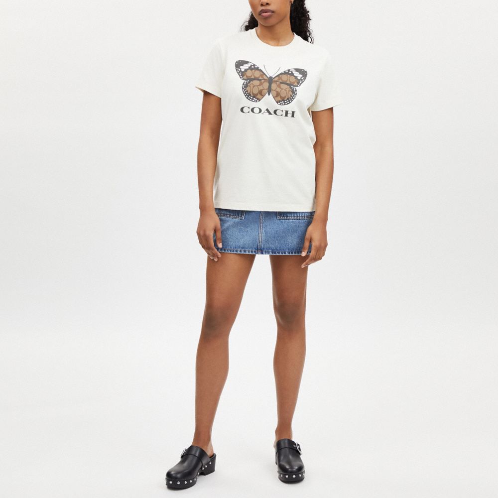 COACH®,BUTTERFLY T-SHIRT IN ORGANIC COTTON,Cream,Scale View