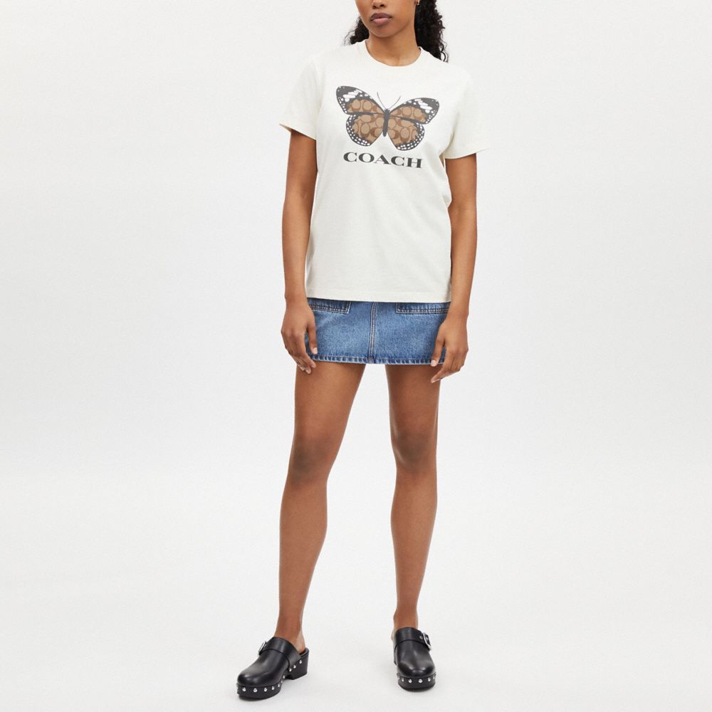 COACH®,T-SHIRT PAPILLON EN COTON BIOLOGIQUE,Autre,Crème,Scale View