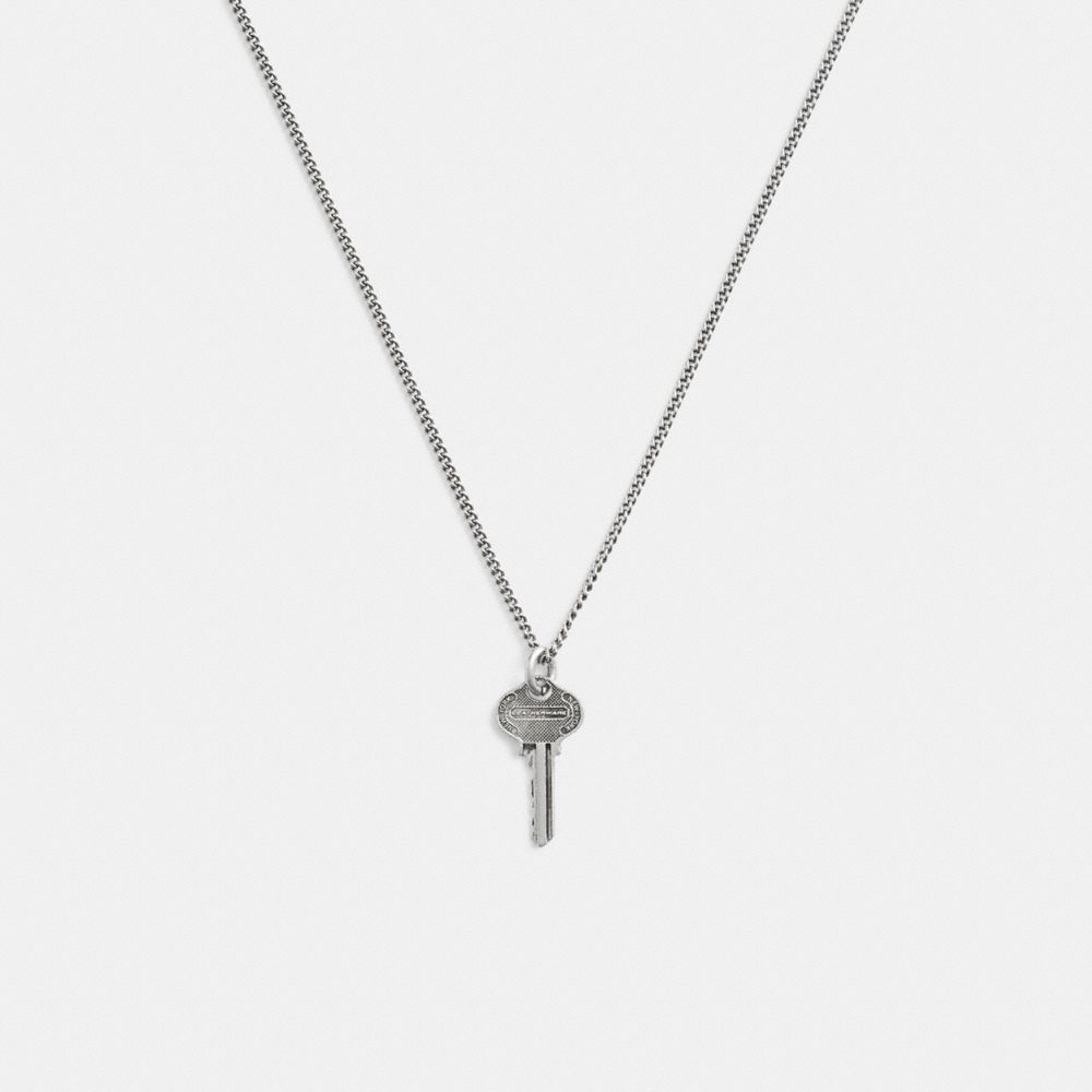 COACH®,COLLIER AVEC PENDENTIF CLÉ EN ARGENT STERLING,Argent,Front View