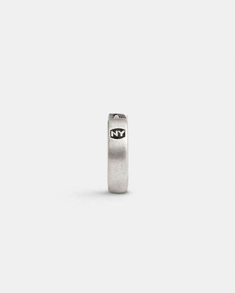 COACH®,STERLING SILVER STAMPED SIGNATURE HUGGIE EARRING,Silver,Front View