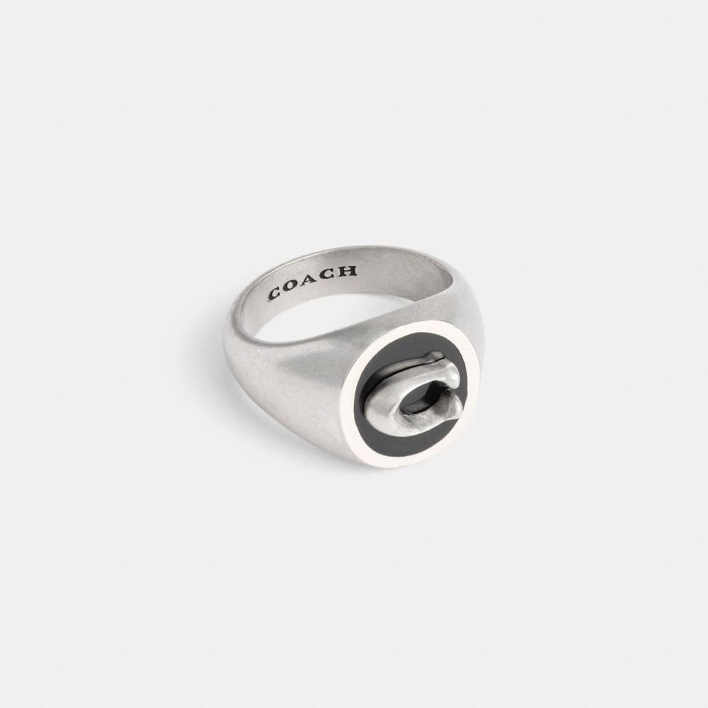 COACH®,SIGNATURE SIGNET RING,Silver,Front View