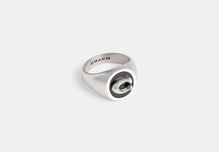 COACH®,SIGNATURE SIGNET RING,Silver,Front View