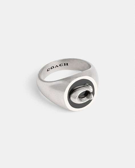 COACH®,SIGNATURE SIGNET RING,Silver,Front View