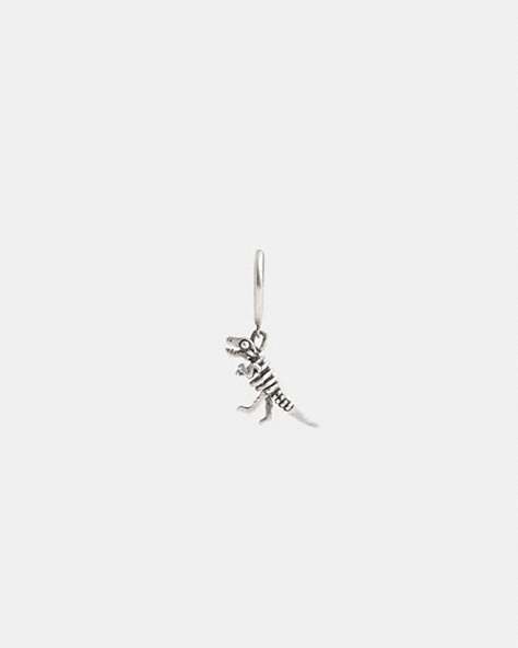 COACH®,STERLING SILVER SKELETAL REXY HUGGIE EARRING,Silver,Front View