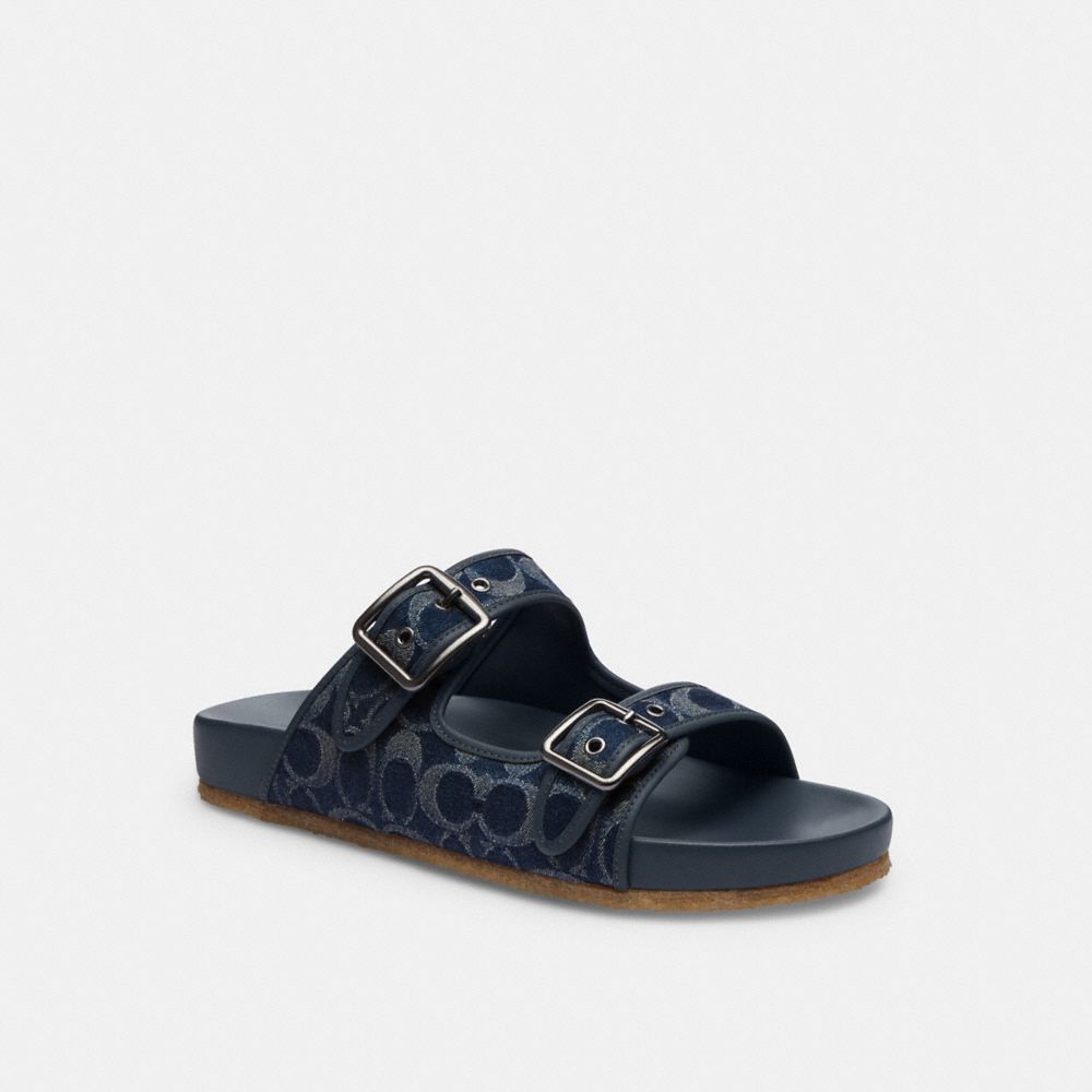 COACH®,BUCKLE STRAP SANDAL IN SIGNATURE DENIM,Blue Denim,Front View