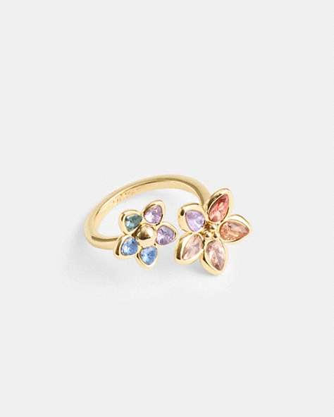 COACH®,WILDFLOWER RING,Metal,Gold/Multi,Front View