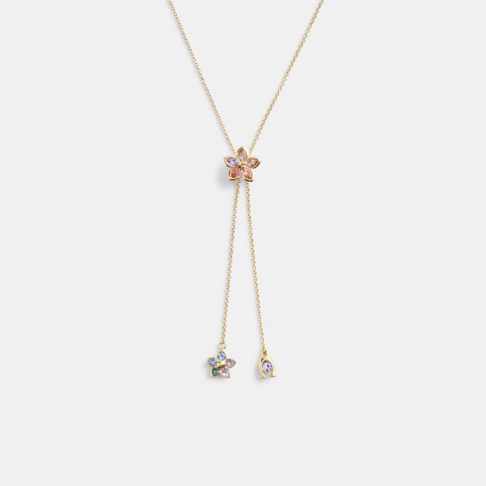 COACH®,WILDFLOWER BOLO NECKLACE,Gold/Multi,Front View