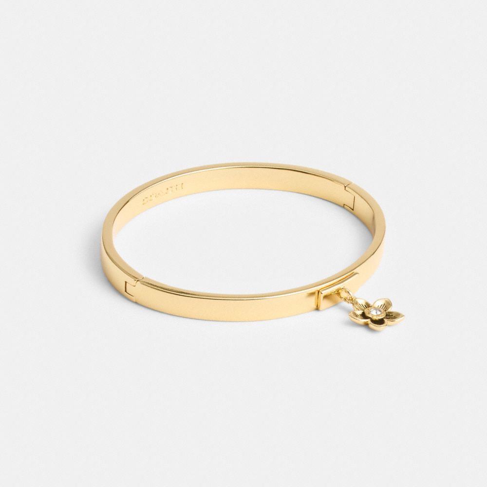 COACH®,WILDFLOWER HINGED BANGLE,Metal,Gold,Front View